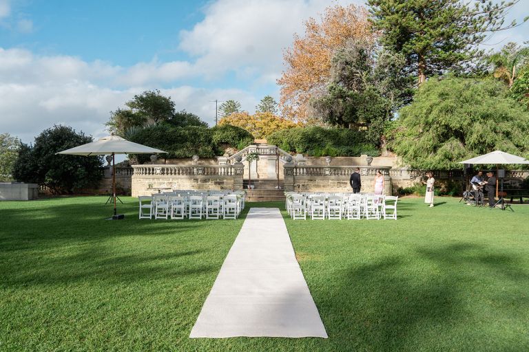 Cottesloe Civic Centre wedding Main lawn ceremony setup idea